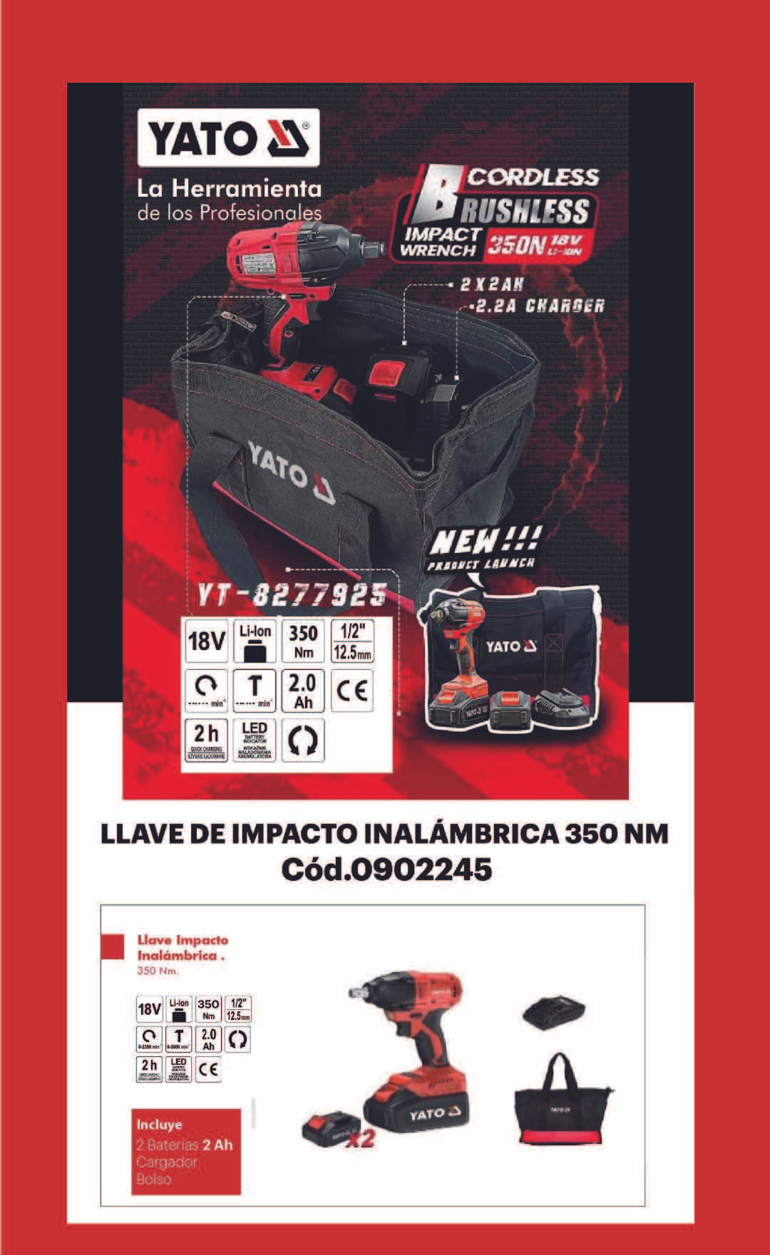 Llave inalámbrica de pistola de impacto de batería de litio de litio 18v  350Nm con 2 baterías